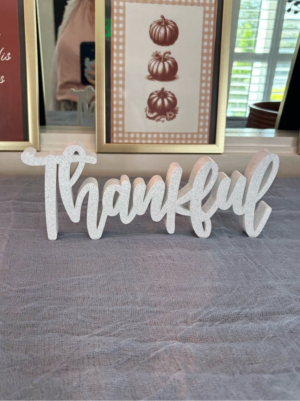 White 'Thankful' Freestanding Decorative Sign